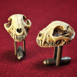 CAT Skull Cufflinks - Scary Hand made resin Victorian cat skull cuff links