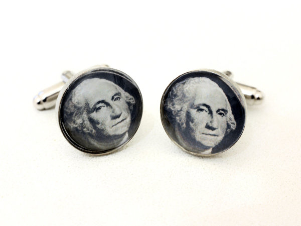 Cufflinks -  Fortune ONE Dollar - George Washington -  wedding cufflinks -