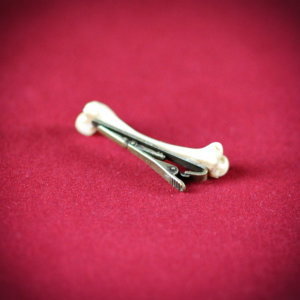 Human Bone Tie Clip - synthetic ivory femur replica tie bar