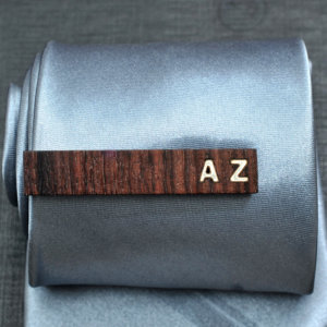 Personalized TIE CLIP - Fine Rosewood with custom bone inlay initials.