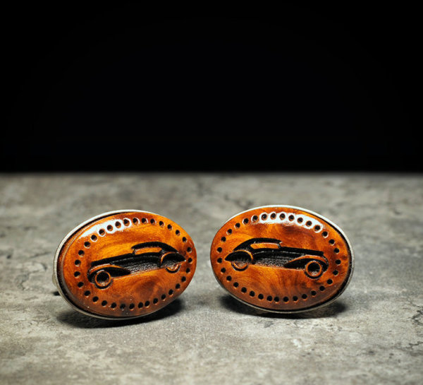 Precious thuya burl Cufflinks - Hand made carved and engraved wood cuff links