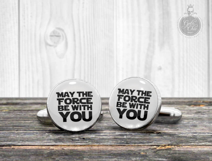 Quote cufflinks - Star Wars "May the FORCE be with you" - Very elegant mens cuff links