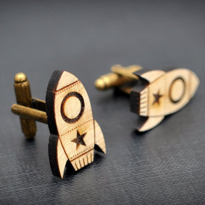 Rocket wood cufflinks - Fly Me To The Moon