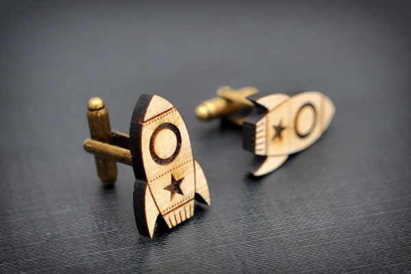 Rocket wood cufflinks - Fly Me To The Moon