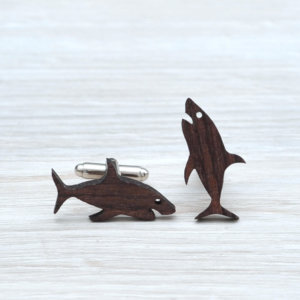 SHARK Cufflinks - Organic rosewood laser cut cuff links