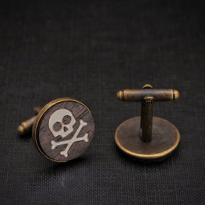 Skull Cufflinks - rosewood hand inlaid with bone