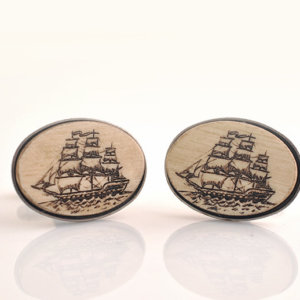 Victorian Pirate Ship Cufflinks - Aged style acrylic cuff links
