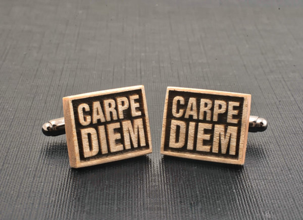 WOOD cufflinks -CARPE DIEM quote - Very elegant mens cuff links