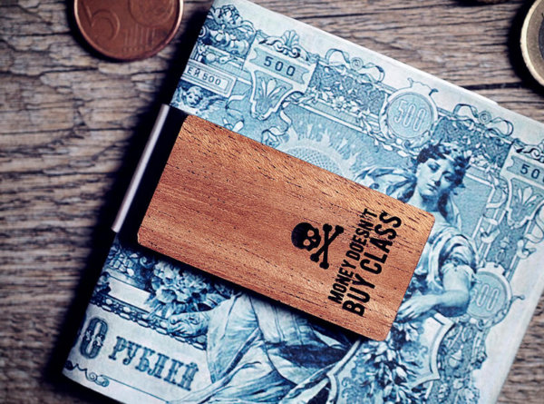 Handcrafted wood money clip - Money doesn't buy class quote.