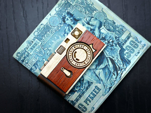 Camera money clip,  Vintage wood Leica money clip, Hand made money clip, hand made gift